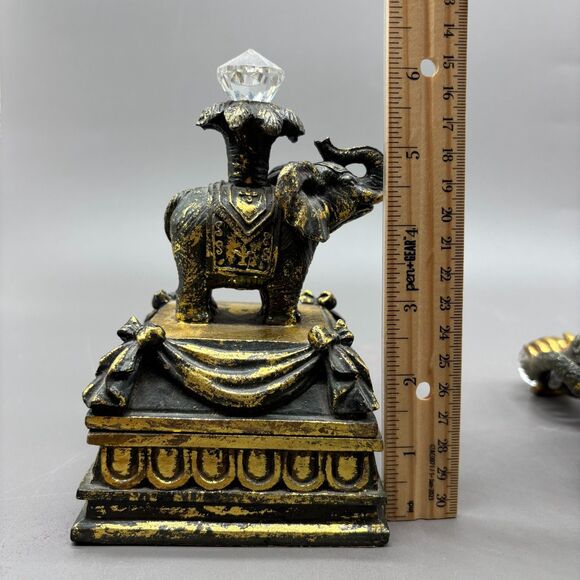 Vintage Elephant Monkey Trinket Boxes British Colonial Resin Gilded Velvet Lined - Picture 12 of 12